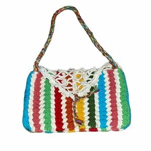 Handmade Knit Shoulder Bag Multicolor Rainbow